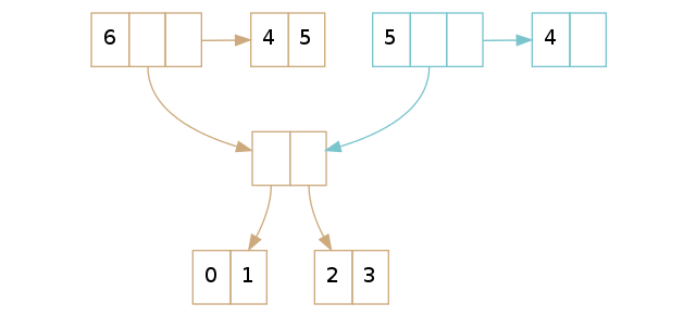 Two vectors, where one vector has copied and popped a tail. Two vectors, where one vector has copied and popped a tail.